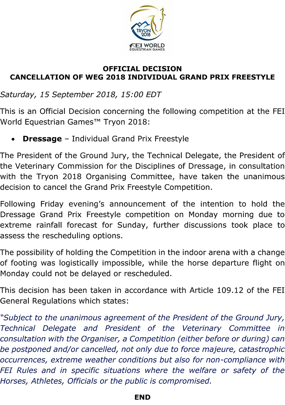Cancelamento do GP Freestyle em Tryon2018